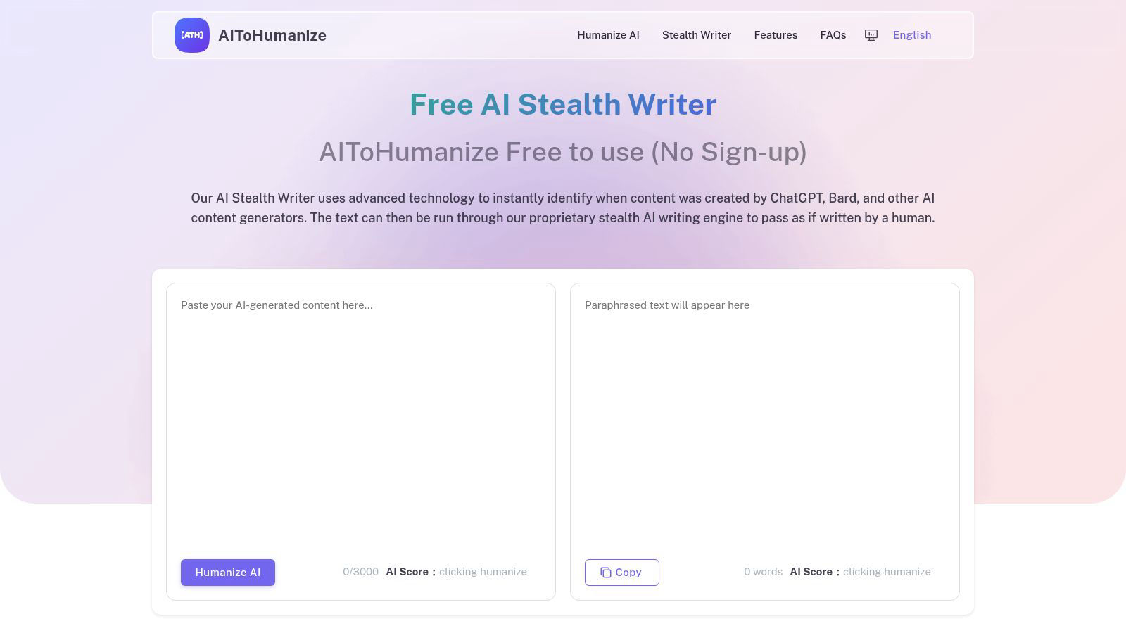AIToHumanize application interface and features