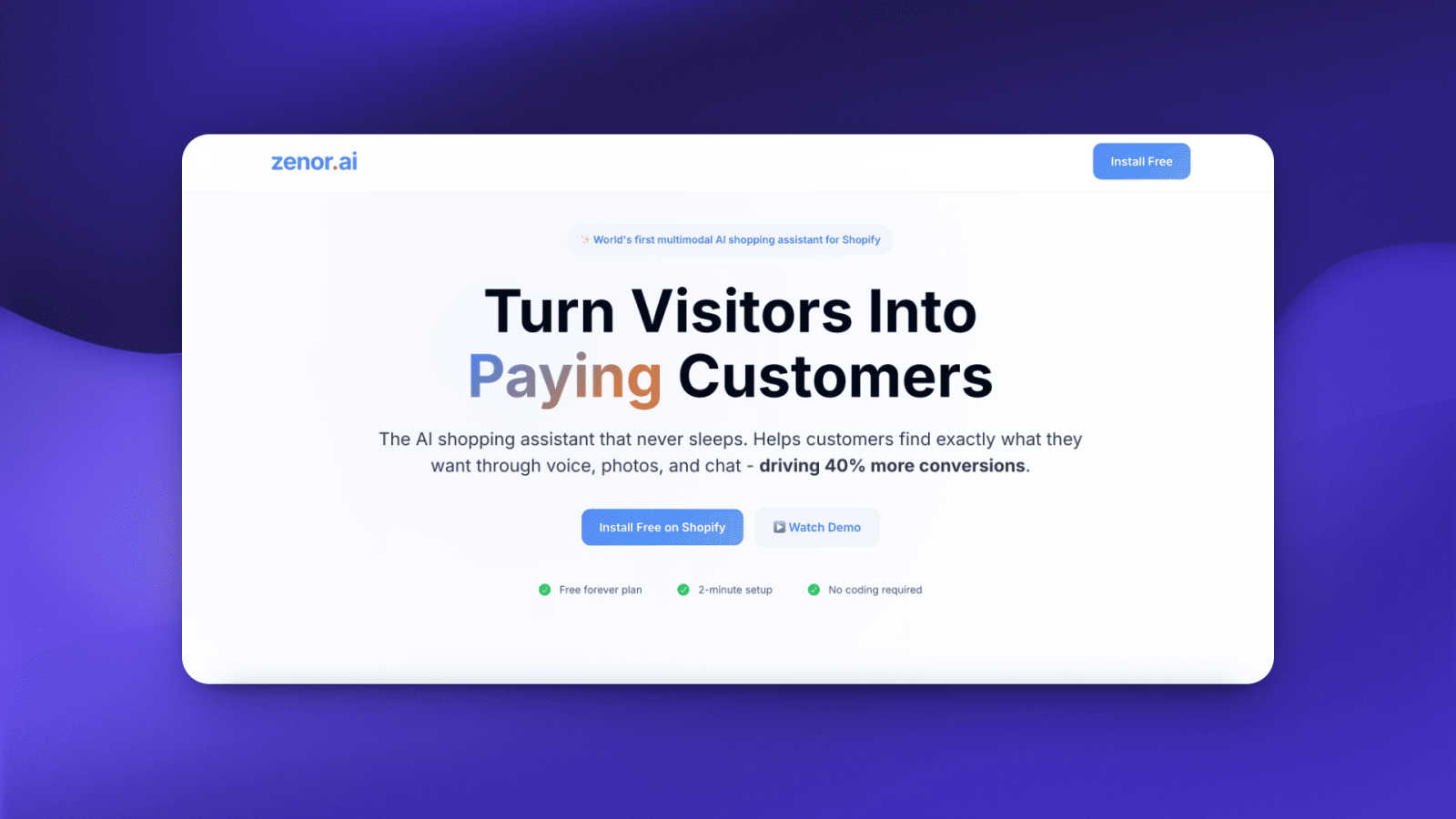 Zenor AI application interface and features