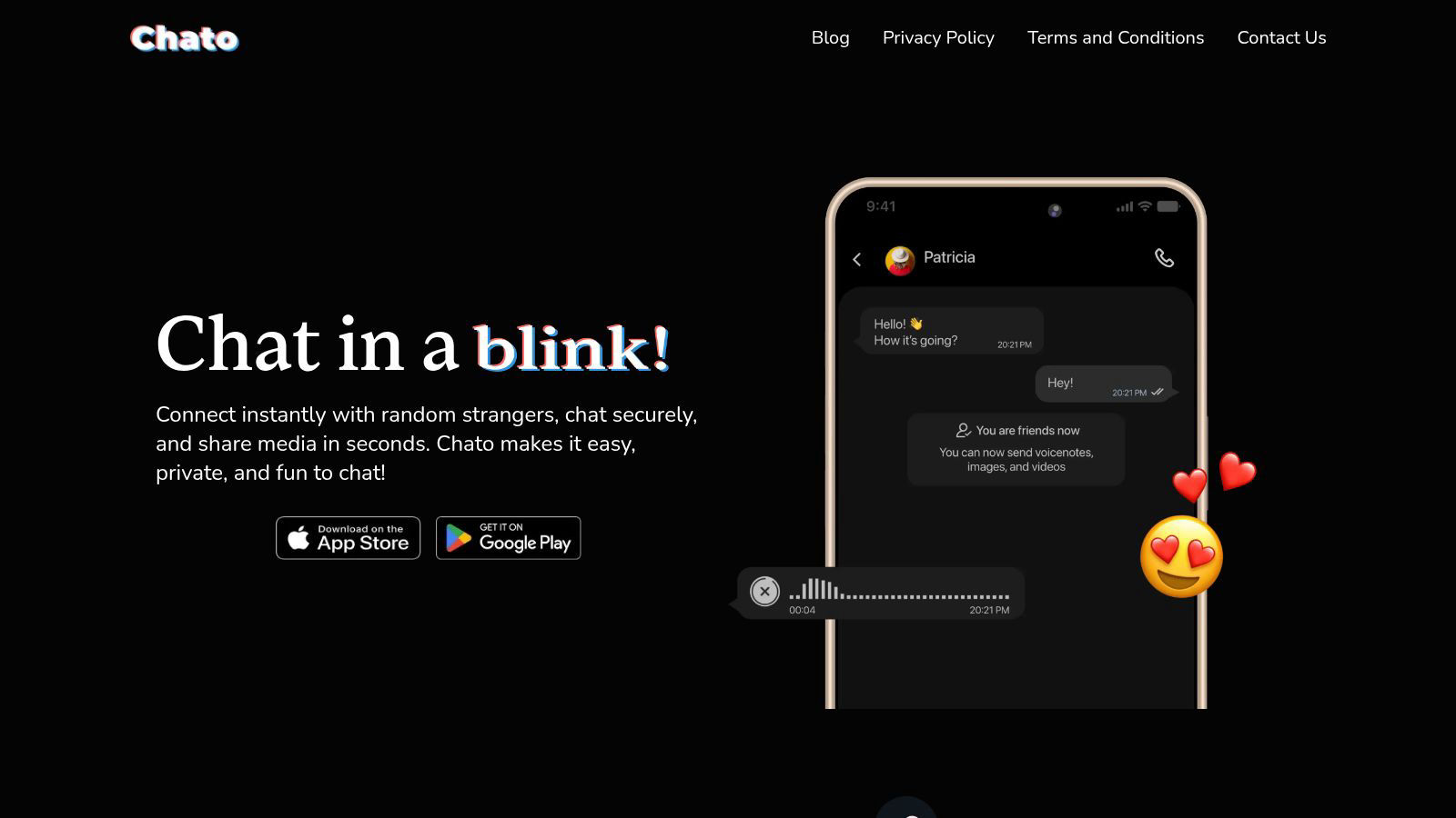 Chato - Quick Chat & Connect  application interface and features