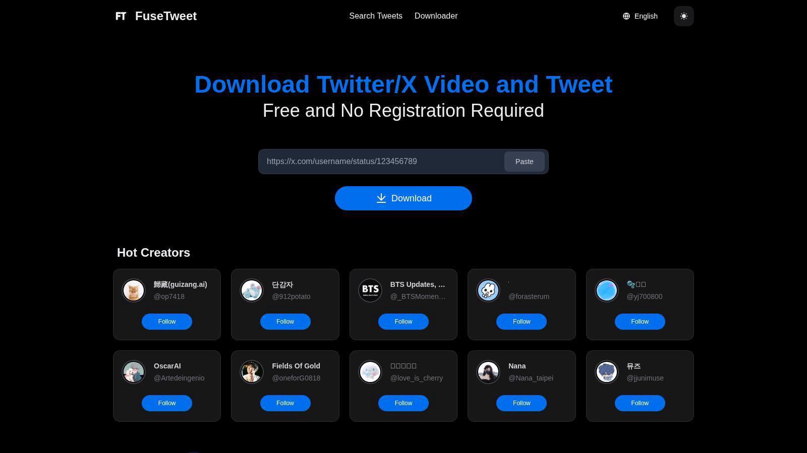 fusetweet application interface and features