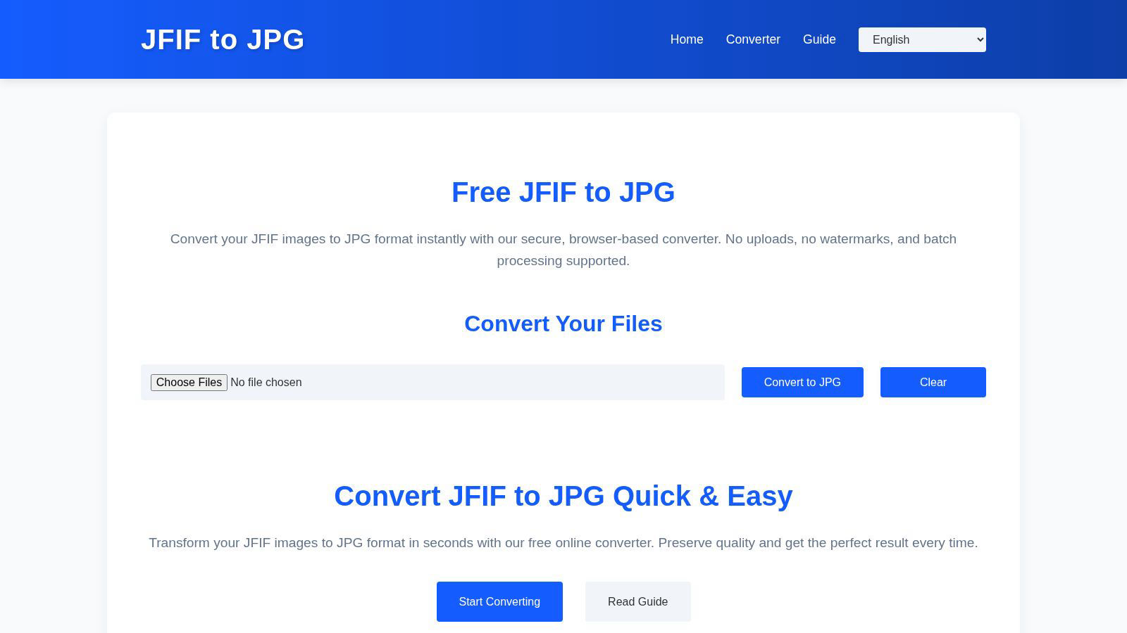JFIF to JPG Converter application interface and features
