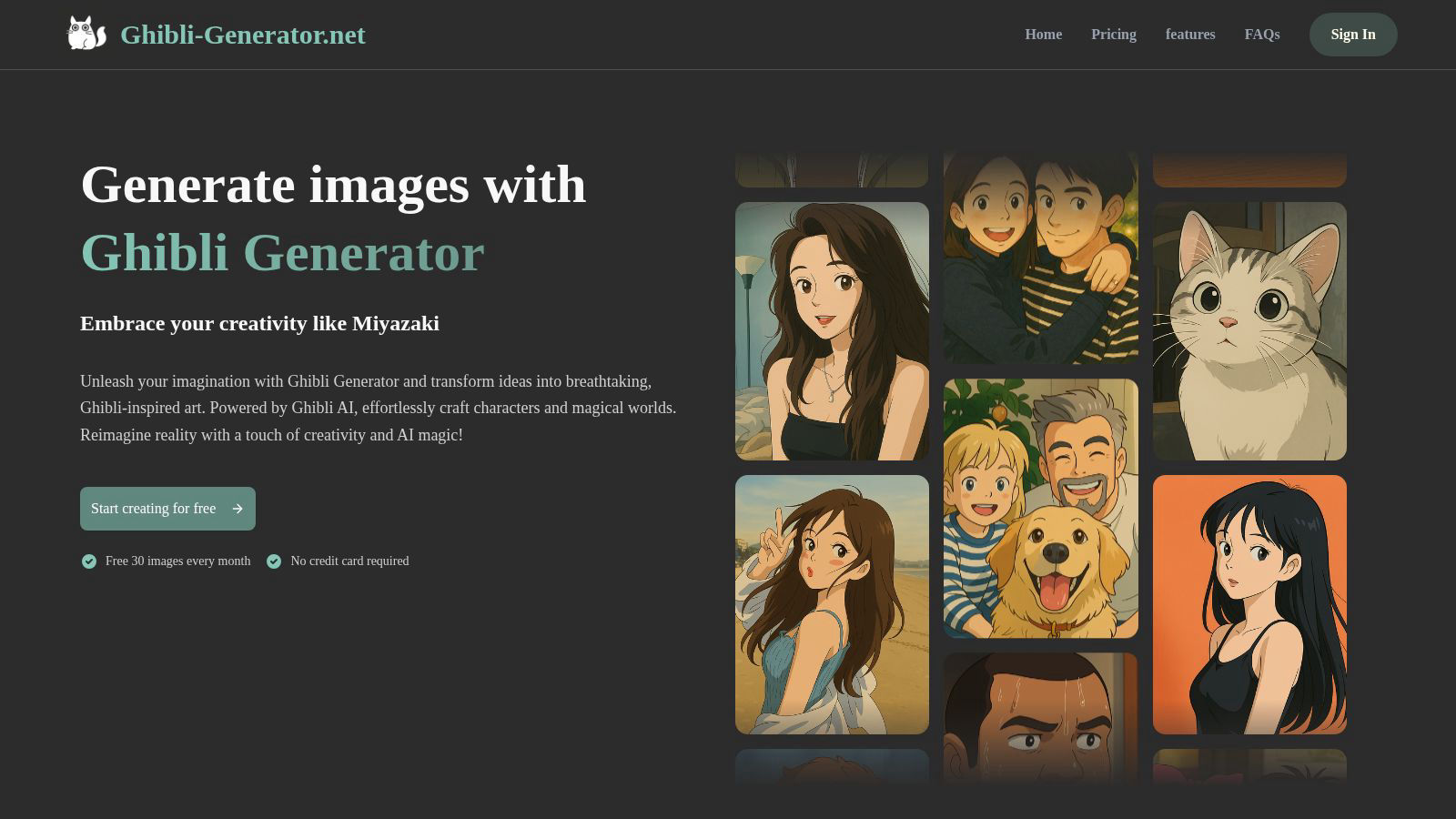 Ghibli Generator application interface and features