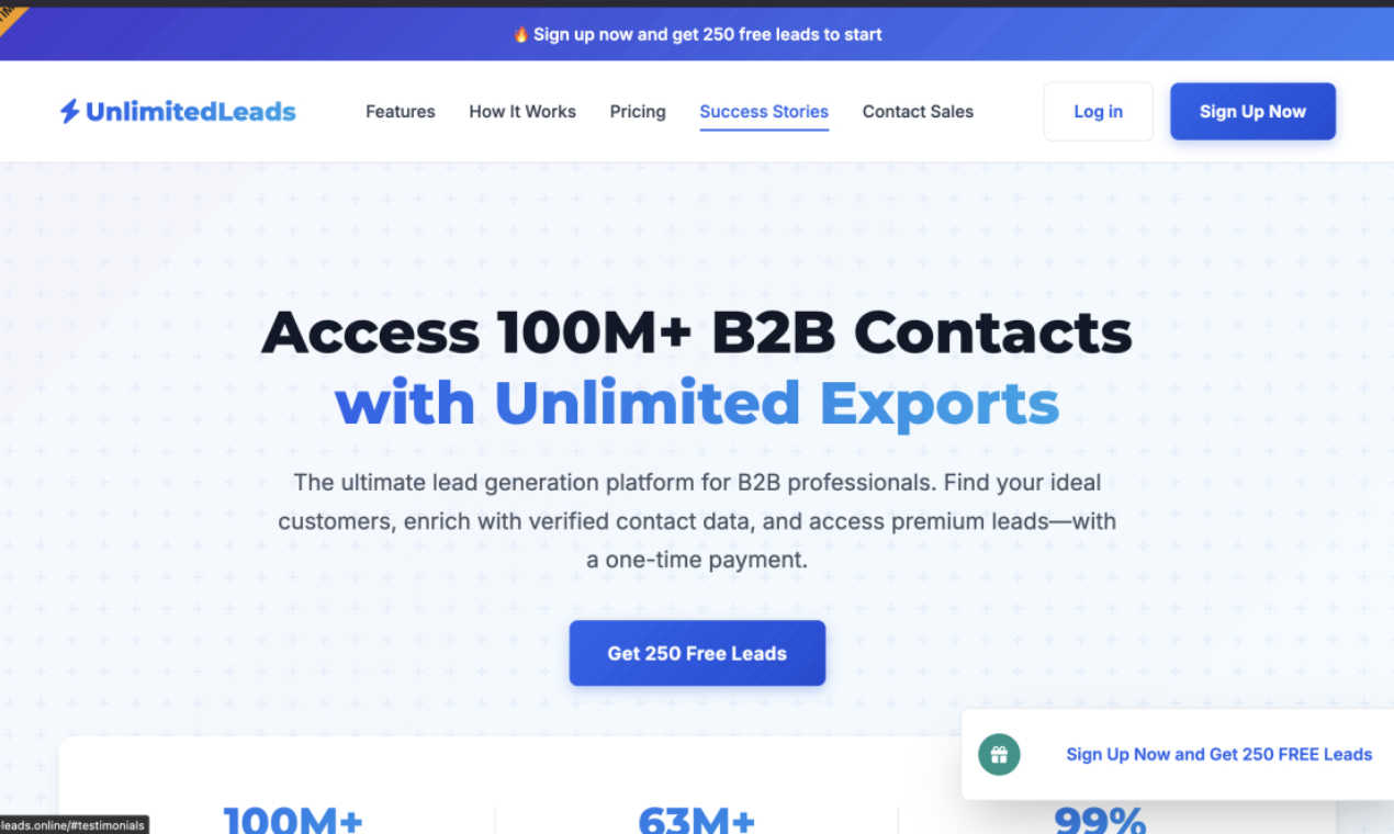 Unlimited leads application interface and features