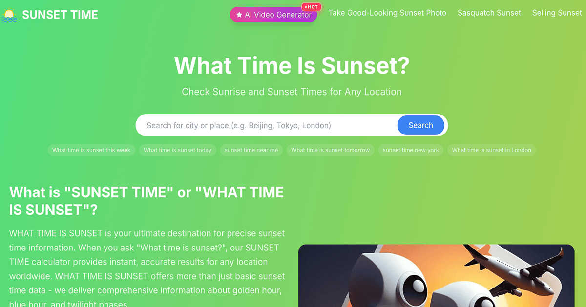 WHAT TIME IS SUNSET application interface and features