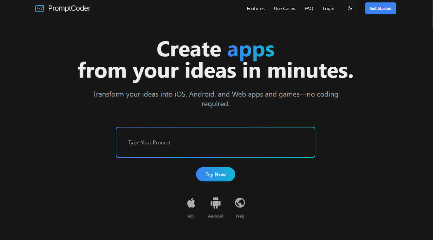 Prompt Coder application interface and features