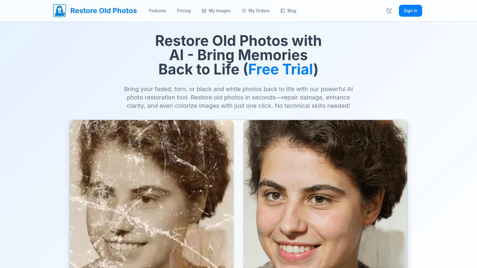Restore Old Photos application interface and features