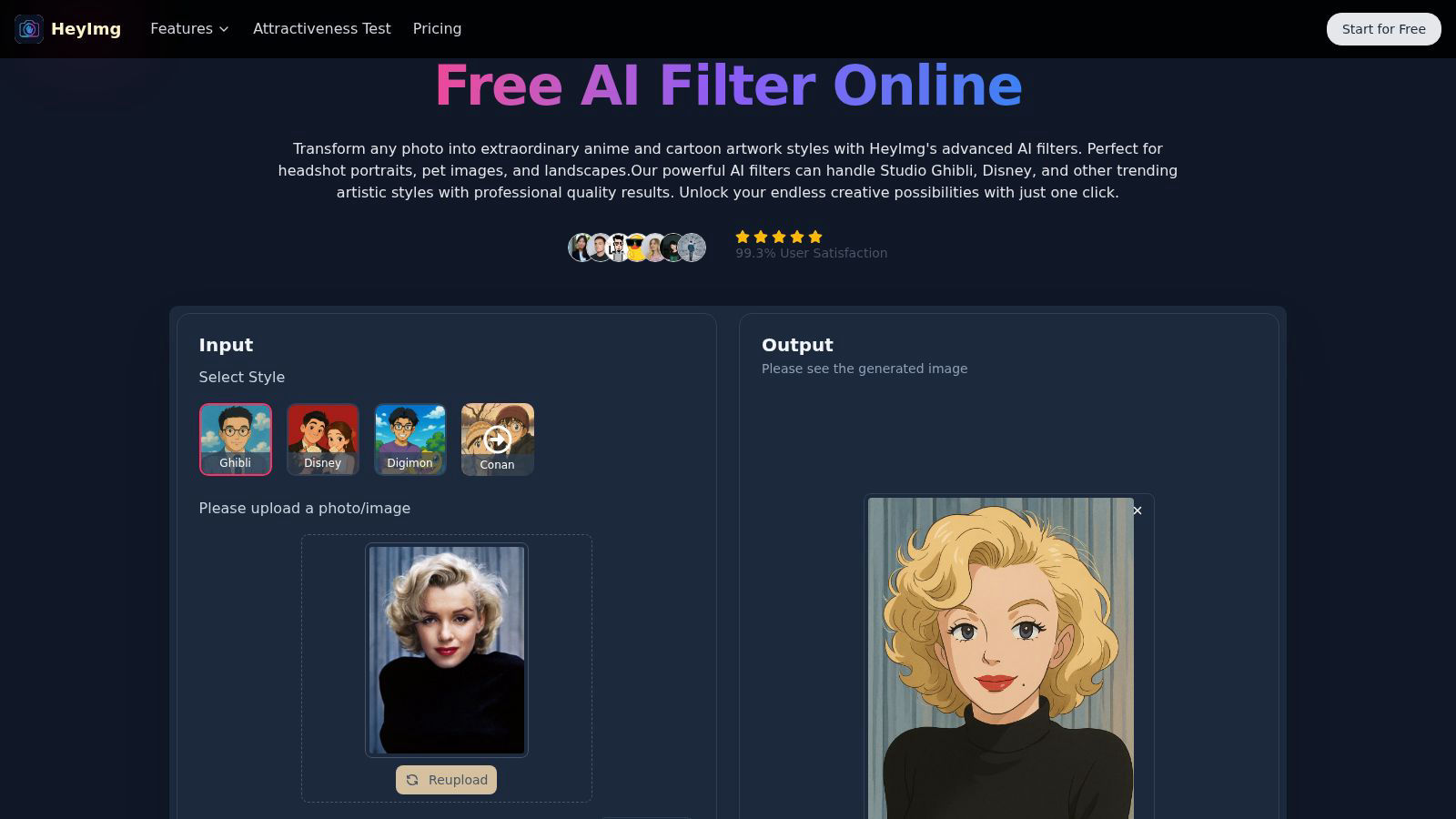 HeyImg application interface and features