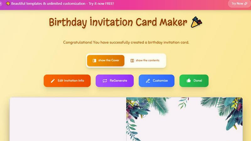 Birthday Card Maker application interface and features