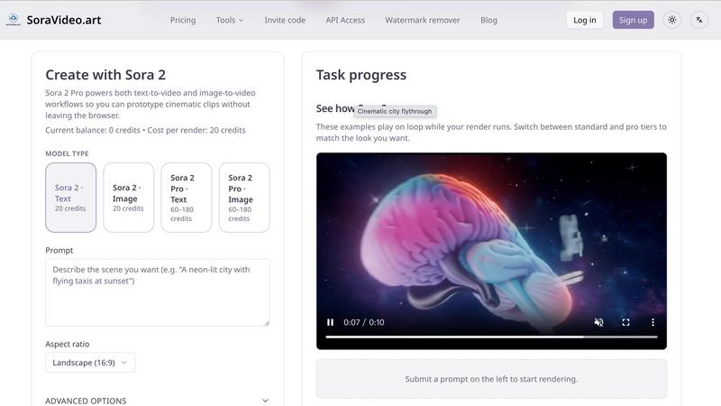 SoraVideo.art application interface and features