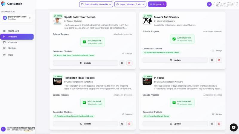 CastBandit application interface and features